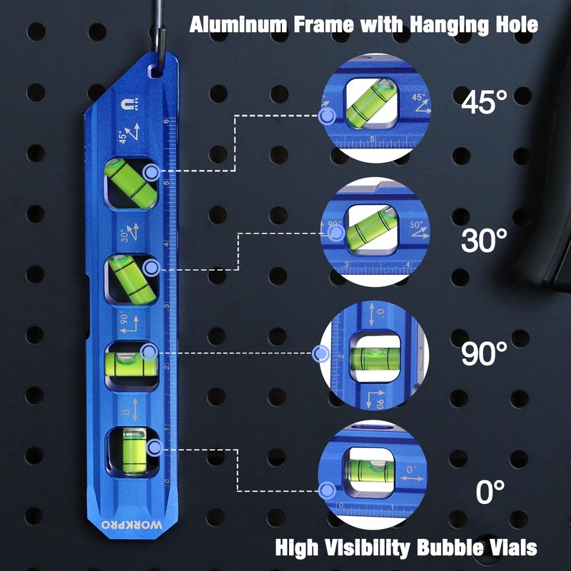 WORKPRO 8-Inch Magnetic Torpedo Level, Aluminum Alloy Construction, 4 Bubble