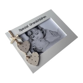Handcrafted Grandchildren Photo Frame, 6x4 inches, Wooden Cream Hanging Hearts, Perspex Front, Landscape, White Gift for Grandparents