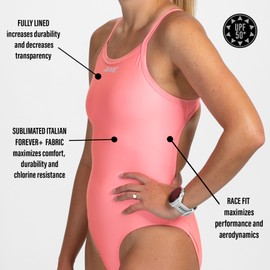 Zoot Women’s Core Swimsuit, One- Piece Endurance Triathlon Swimming Suit for Racing & Training, UPF 50+ Protection - Neon Coral - Large
