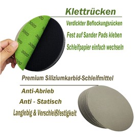 Pack of 25 150 mm Round Wet Dry Water Sanding Discs Grit 3000 4000 5000 7000 10000, Random Orbital Sandpaper Sandpaper for Wood, Metal & Car