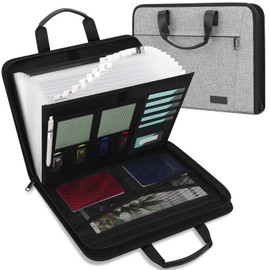 Uquelic File Organiser - File Storage Case with Handle and Zipper, 12 Pockets A4 Expanding File Folder - Important Document Organizer for Laptop, Files, Certificates - Grey
