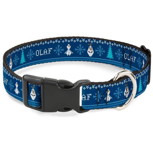 Buckle-Down Dog Collar Plastic Clip Olaf Snowflakes Stitch Blues White