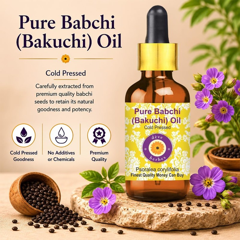 Deve Herbes Pure Babchi Oil (Psoralea corylifolia) with Glass Dropper