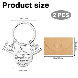 Leikedun 2pcs New Home Keychains, 2025 New Home New Adventures Keyring House Warming Gifts For Couple New Home Keyrings With Envelope New Home Owner Key Ring