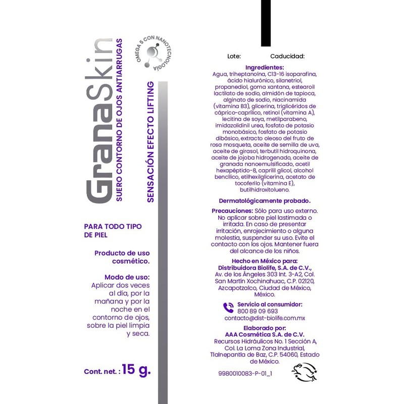 Suero Contorno de Ojos Antienvejecimiento con Efecto Lifting, 15 g