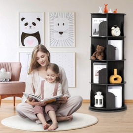 Rengue Rotating Bookshelf Tower, 4 Tiers 360 Spinning Bookshelf Revolving Bookcase Corner Bookshelf Organizer Display Bookshelf, 18" Wide, Grey