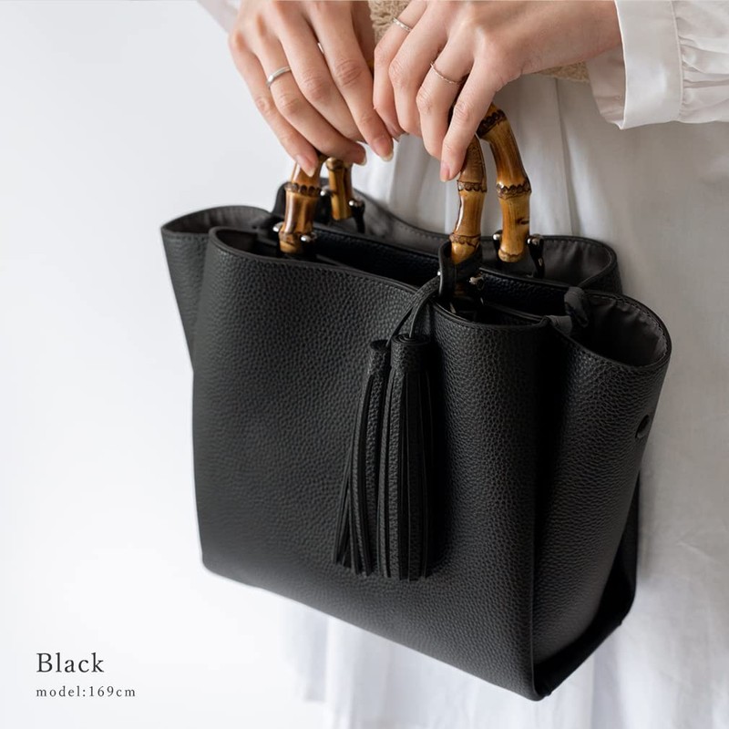 VITAFELICE Inb-90032p Women's 2-Way Mini Bag with Bamboo Handle, Black