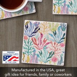 Thirstystone Coral Collection on White Single Tumbled Tile Stone Coaster with Protective Cork Backing Manufactured in The USA 4" Square, Colorful, Artistiic, Easily Wipes Clean