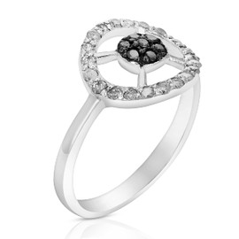 Vir Jewels 2/5 cttw Black and White Diamond Circle Ring .925 Sterling Silver Rhodium Size 7