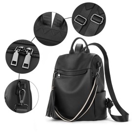 Telena - Mochila para mujer, piel sintética, antirrobo, bolsa de hombro con borla, Negro puro, Large, Mochilas de viaje