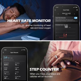 CNBRO Smart Ring Health Tracker Heart Rate Sleep Tracking Pedometer Fitness Activity Wireless Charging Case Included Waterproof Smart Rings for Women Men