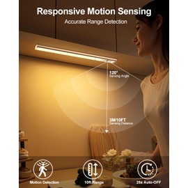 Under Cabinet Lighting, LED Motion Sensor Light Indoor with 3 Color Dimmable, Battery Operated Closet Lights Rechargeable Lamp, Magnetic Under Counter Night Lights Used in Cabinet (16 inches)