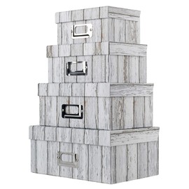 Briful Photo Boxes Storage, Storage Boxes with Lids 4 in 1 Set Water-Proof Storage Box Sets with Handles Decorative Multiple Size Storage Bins with Lids for Clothes/Shoes/Office/Cosmetic/Books