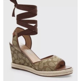 Coach Women’s Patrice Signat Espadrille Color Khaki/Dark Saddle Size 7.5B CT036