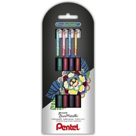 Pentel K110-4COL Dual Metallic Hybrid Gelroller, verschiedene farb-Effekte auf Hellem/Dunklem Papier, 4er Set sortiert