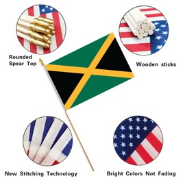 Jamaica Stick Flag, Jamaican Small Mini Hand Held Flags, Small Jamaica Flag 5x8 Inch,12 Pack, Party Decorations Supplies for Parades,World Cup,Festival Events