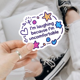3Pcs I'm Laughing Because I'm Uncomfortable Sticker, Funny Sticker, Anxiety Sticker, Introvert Sticker, Motivational Inspirational Quote Decal - Stickers for Laptop Water Bottle Phone Car Helmet 3"