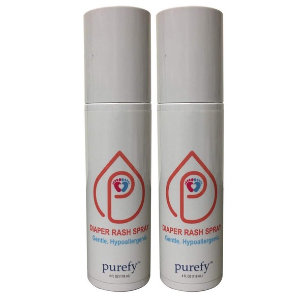 PUREFY Diaper Rash Spray (4oz, 2pk) - Hypoallergenic, Promotes Natural Defense Against Diaper Rash, NO zinc, Alcohol, or Cream, Great for Sensitive Skin, Eliminate Diaper Odor. No Residue. (4oz)