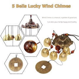 Hooshing - Campanas de viento chinas de cinco puntos de metal para Feng Shui, ideal para decoración de hogar, jardín, patio, regalo