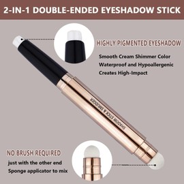 MiaSarah 2 in 1 eyeshadow stick and Sponge Makeup Brush, Smooth Cream Shimmer Shadow Pencil Long Lasting Waterproof Eye Shadow Highlighter Stick Makeup, Hypoallergenic Multi-Dimensional eyes Look