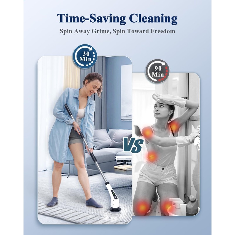 Electric Spin Scrubber for Cleaning Bathroom: Cordless Power Shower Scrubber