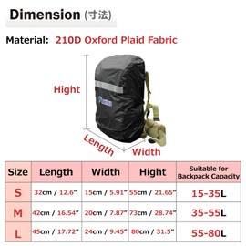 Azarxis Waterproof Backpack Rain Cover for (15-80L) with Adjustable Anti Slip Buckle Strap & Reflective Strip, for Hiking, Camping, Traveling, Cycling (Black, Large (for 55-80L Backpack))