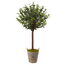 Nearly Natural 5960 4.5' Olive Topiary Tree with European Barrel Planter