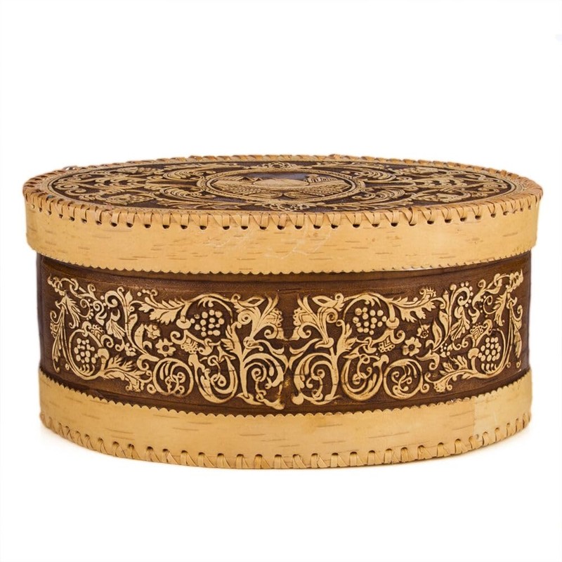 Bread and Salt Design Birch Bark Bread Box, Large Capacity