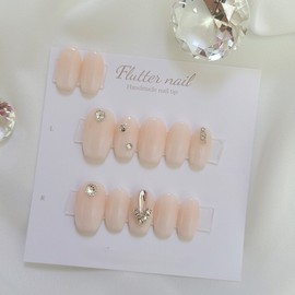 Baby Boomer Wedding Stone Homemade Nail Tips - Almond / 베이비부머 웨딩스톤 수제네일팁 - 아몬드