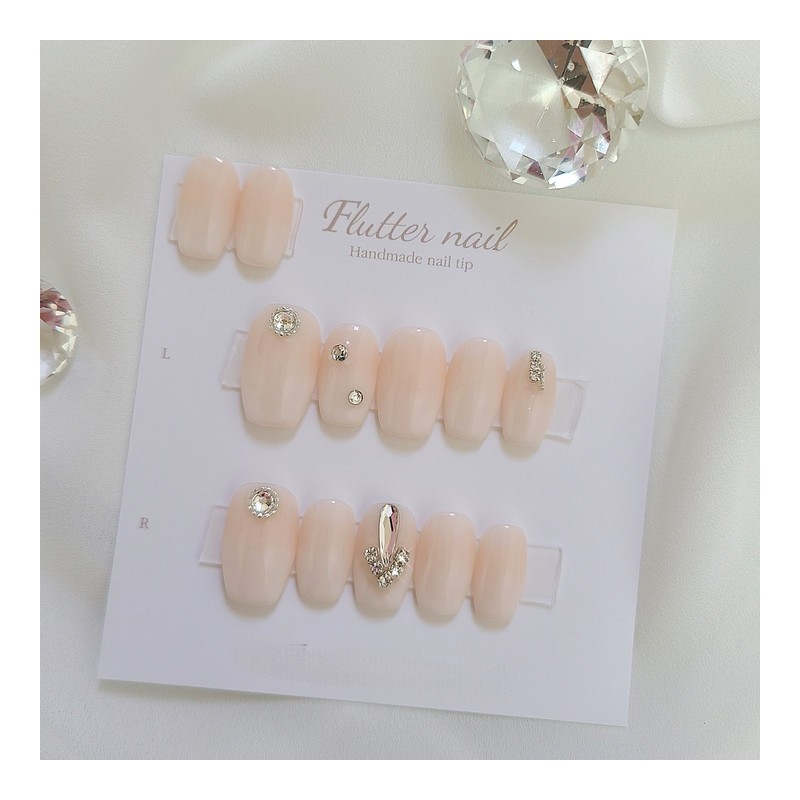 Baby Boomer Wedding Stone Homemade Nail Tips - Almond /