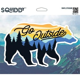 Squiddy Go Outside Bear Woods Nature Mountains - Vinyl Sticker Decal for Phone, Laptop, Water Bottle (3" Wide)