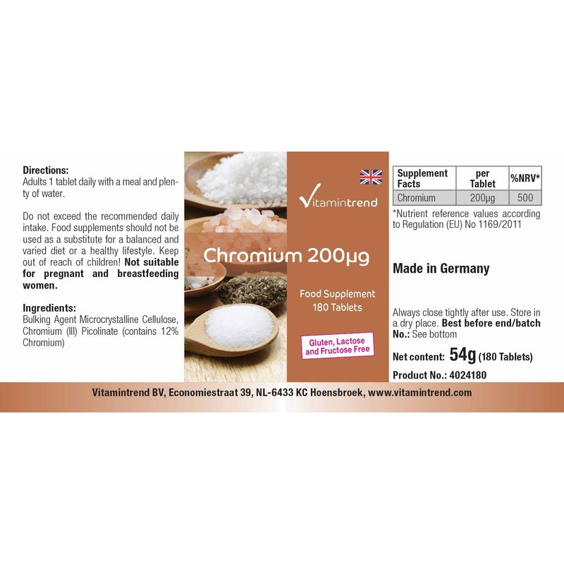Chrome 200mcg - Chrome Picolinate - 180 Tablets - For