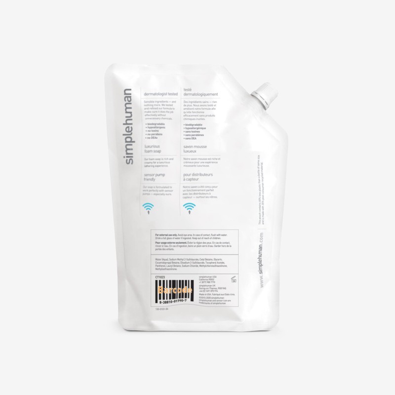 simplehuman Fragrance Free Moisturizing Liquid Hand Soap Refill Pouch, 34