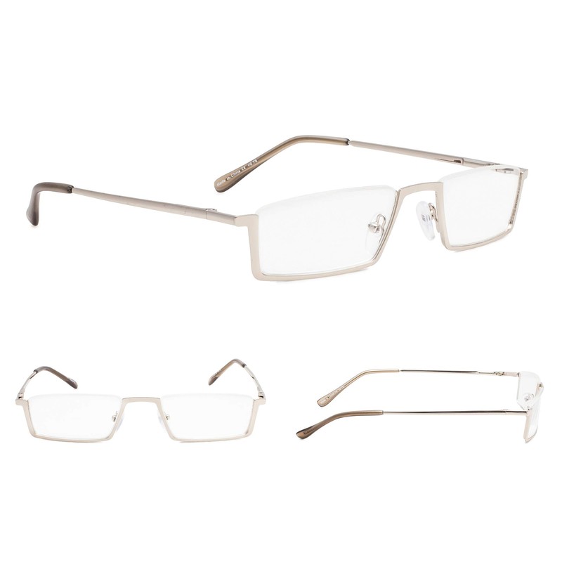 Gr8Sight 3-Pack Half-Rim Reading Glasses with Spring Hinges Silver +3.0