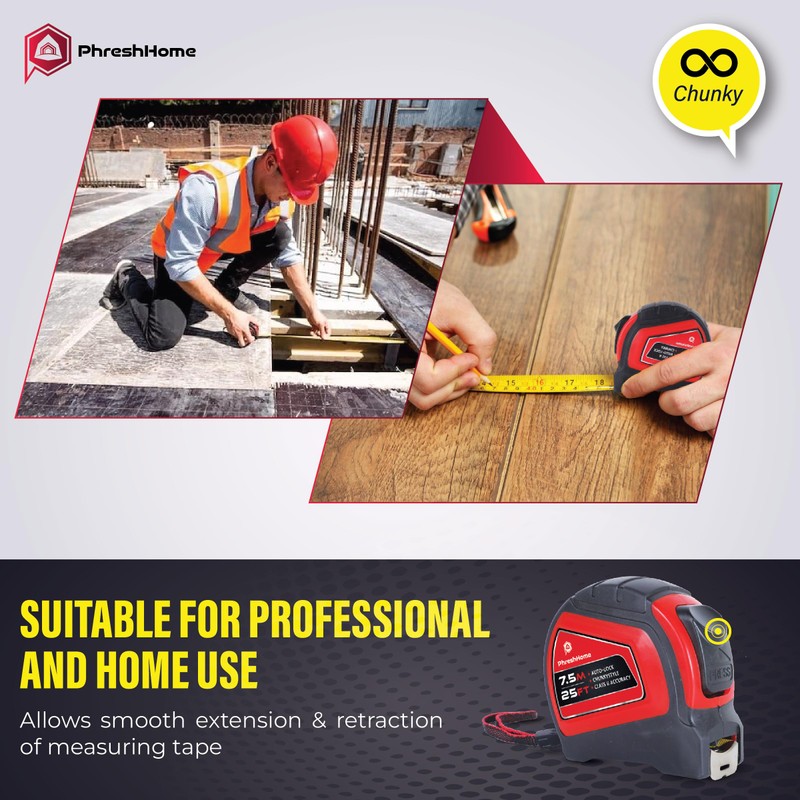 7.5m 25ft Tape Measure, Auto-Lock, Extra Wide 25mm Blade, Metal