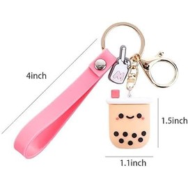 GANPUB Silicone Pearl Milk Tea Keychain, Cute Bobo Keyring Simulation Drinks Headphone Case Keyring Car Key Chain Bag Pendant for Women Girls Accessories