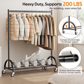 MISSLO Heavy Duty Clothing Rack with Wheels Rolling Clothes Racks for Hanging Clothes, Coats, Garment, Dress, Black