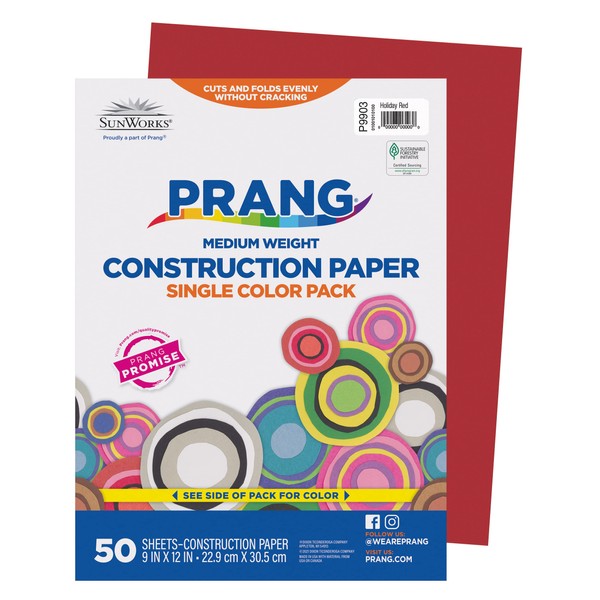 Prang (Formerly SunWorks) Construction Paper, Holiday Red, 9" x 12", 50 Sheets