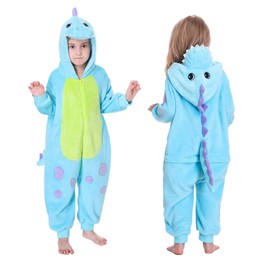 TONWHAR - Pijama de dibujos animados para niños, disfraz de Halloween, cosplay, traje de fiesta para niños y niñas, Dino azul, 4-5T
