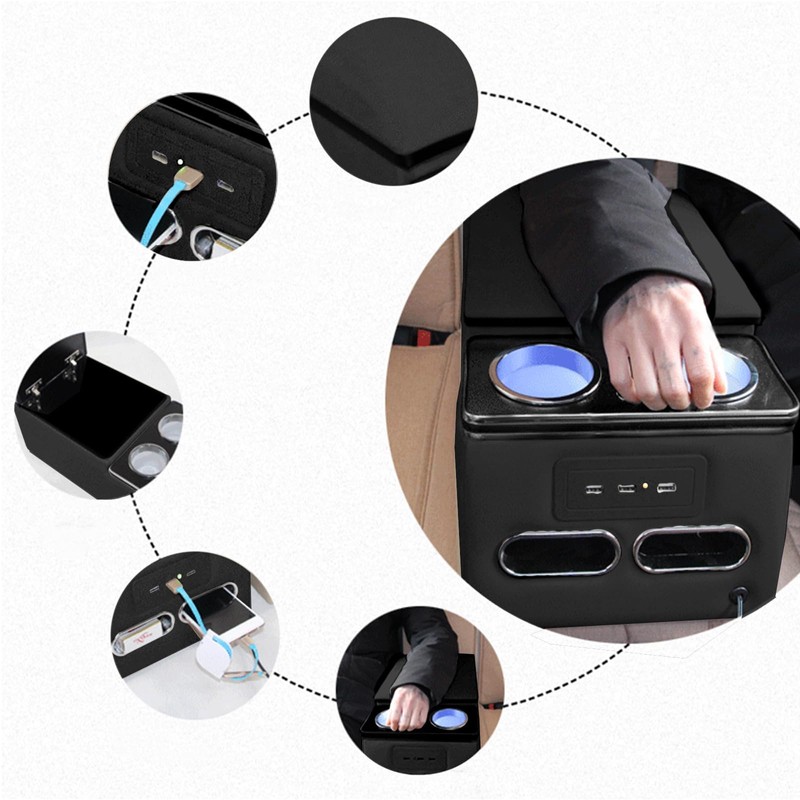 Frtcaty Black Universal Truck Seat/Bench Organizer with LED Light, USB