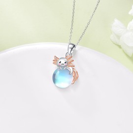VONALA Axolotl Moonstone Necklace S925 Sterling Silver Animal Pendant Jewelry Gifts for Friend Women