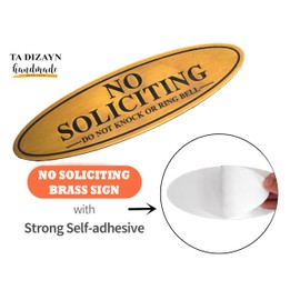 Brass No Soliciting Thank You Sign 5" -No Solitation Do Not Knock or Ring Bell Sign -No Soliciting Thank You for House/Office, Self Adhesive Modern Design Door Sign, Home Decor Accessories Door Or Wall (Brass Antique)