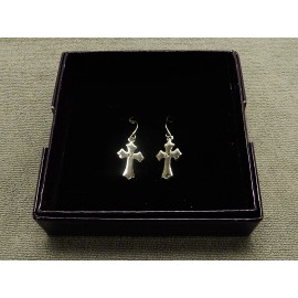 Unbranded Vintage Silver Tone Cross Dangle Earrings, Rhinestone, New Old Stock, #4213