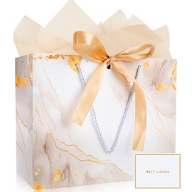 Gfractolux Gift Bag for Present, 1Pcs Large Gift Bags for Women Men with Tissue Paper and Cards, Gift Bags for Birthdays, Baby Shower, Wedding, Party, Holiday Presents 13"X10.2"X4.7" (White)