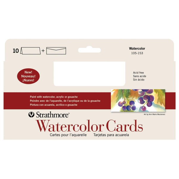 Strathmore 105-153-1 Watercolor Cards, Cold Press, 3.875" x 9", 10 Envelopes, Cards & Envelopes