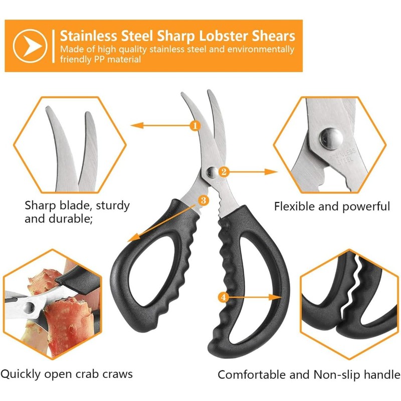 8PCS Seafood Scissors Crab Stainless Steel Seafood Fish Shrimp Lobster