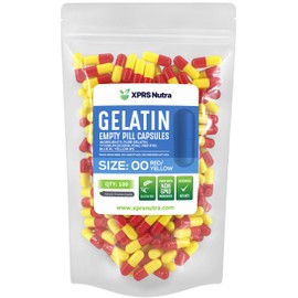 XPRS Nutra Size 00 Empty Capsules - 100 Count Empty Gelatin Capsules - Empty Pill Capsules - DIY Capsule Filling - Fillable Pill Capsules Empty Gel Capsules Empty Gel Caps (Red/Yellow)