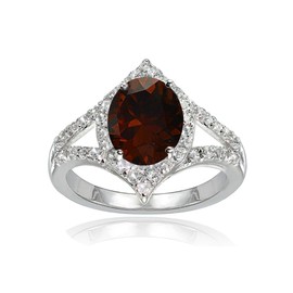 Lovve Sterling Silver Garnet & White Topaz Oval Fashion Split Shank Ring, Sizes 5-10, Metal, Garnet White Topaz