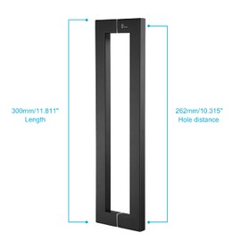 TOGU TG-6013 300mm/12 inches Square/Rectangle Shape Stainless Steel Push Pull Door Handle for Solid Wood, Timber, Glass and Steel Doors, Full Matte Black Finish