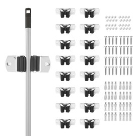 Superio Mop and Broom Holder, Set of 16 Single Piece Hooks, Stainless Steel Wall Mount Cleaning Storage Tool Organizer, Heavy-Duty Hook for Kitchen, Closet Garage, and Office